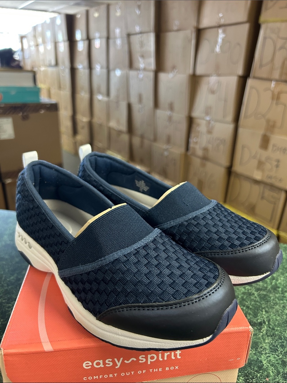 Easy Spirit Navy and White Slip-On Comfort Sneakers (Wide)